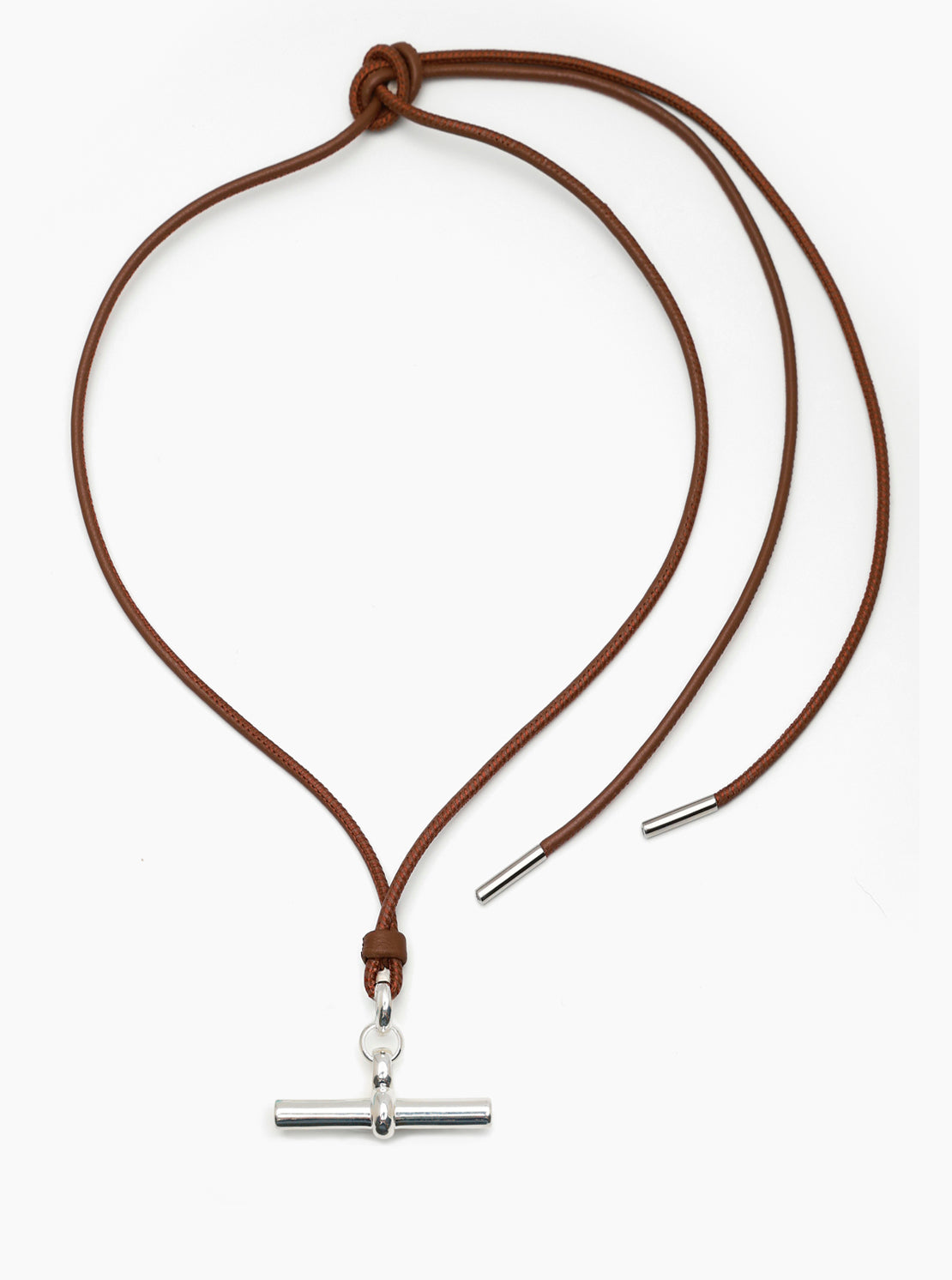 Giant Silver T-Bar on Dark Brown Leather Necklace