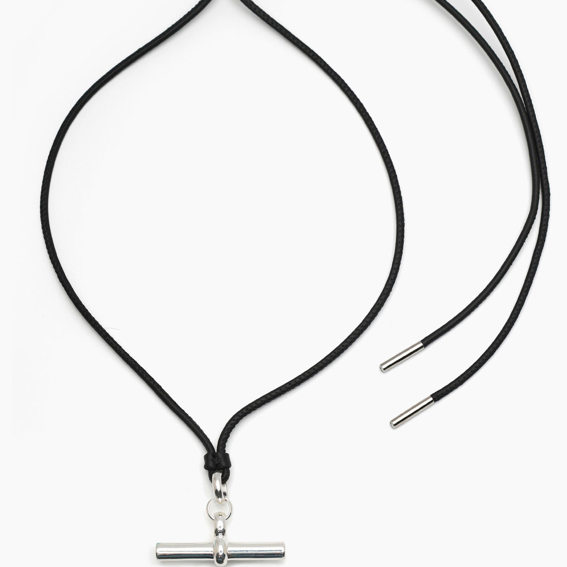 Giant Silver T-Bar on Noir Leather Necklace