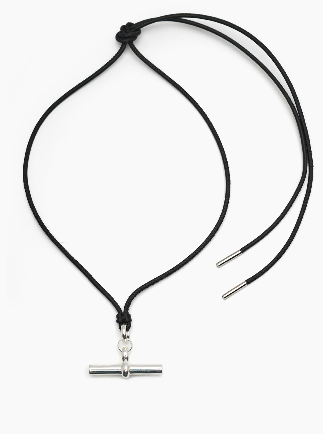 Giant Silver T-Bar on Noir Leather Necklace