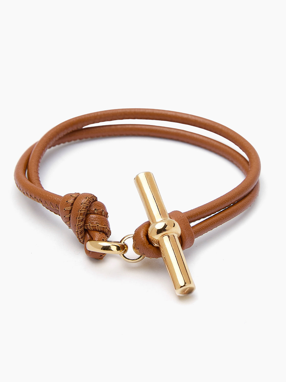 Gold T-Bar on Tan Leather Bracelet