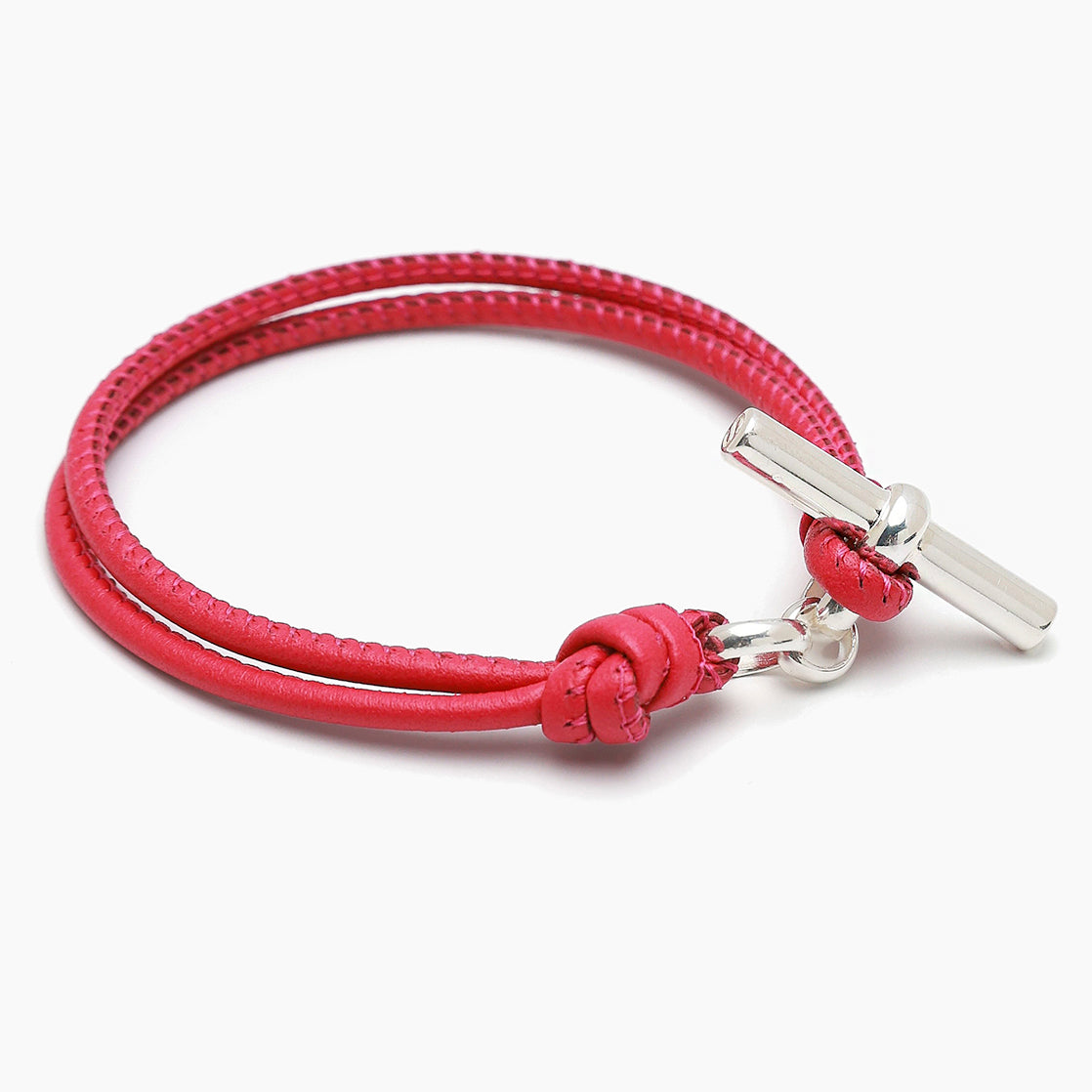 Silver T-Bar on Pink Leather Bracelet