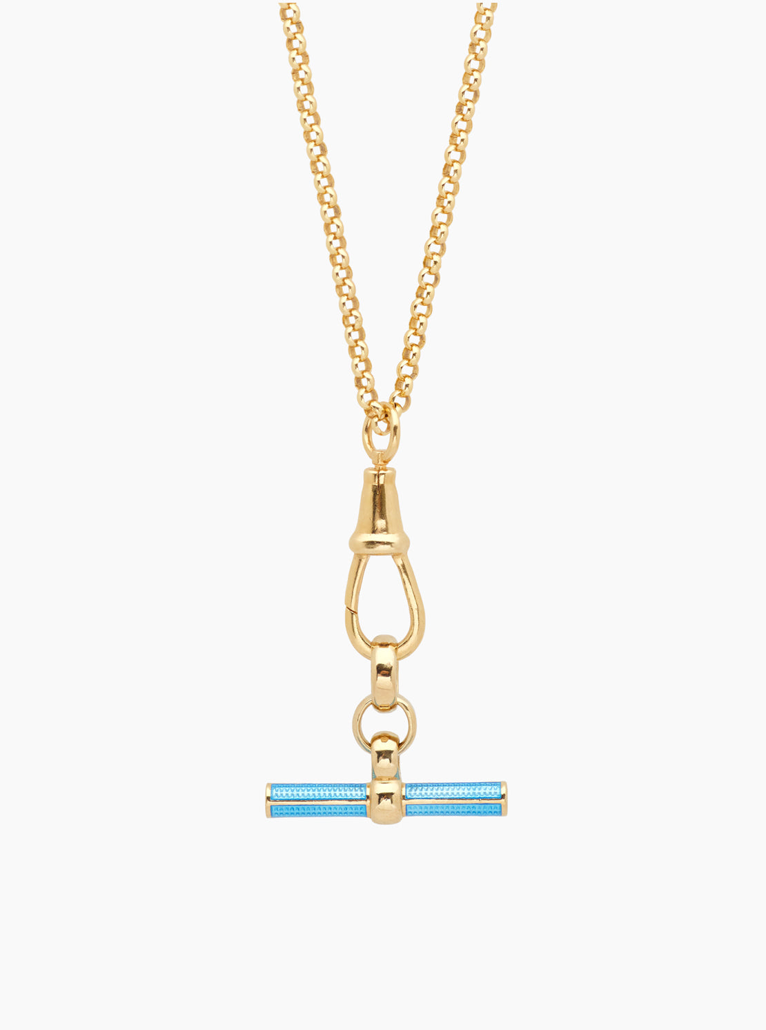 Aquamarine Enamelled Gold T-bar on Belcher Clipt Necklace