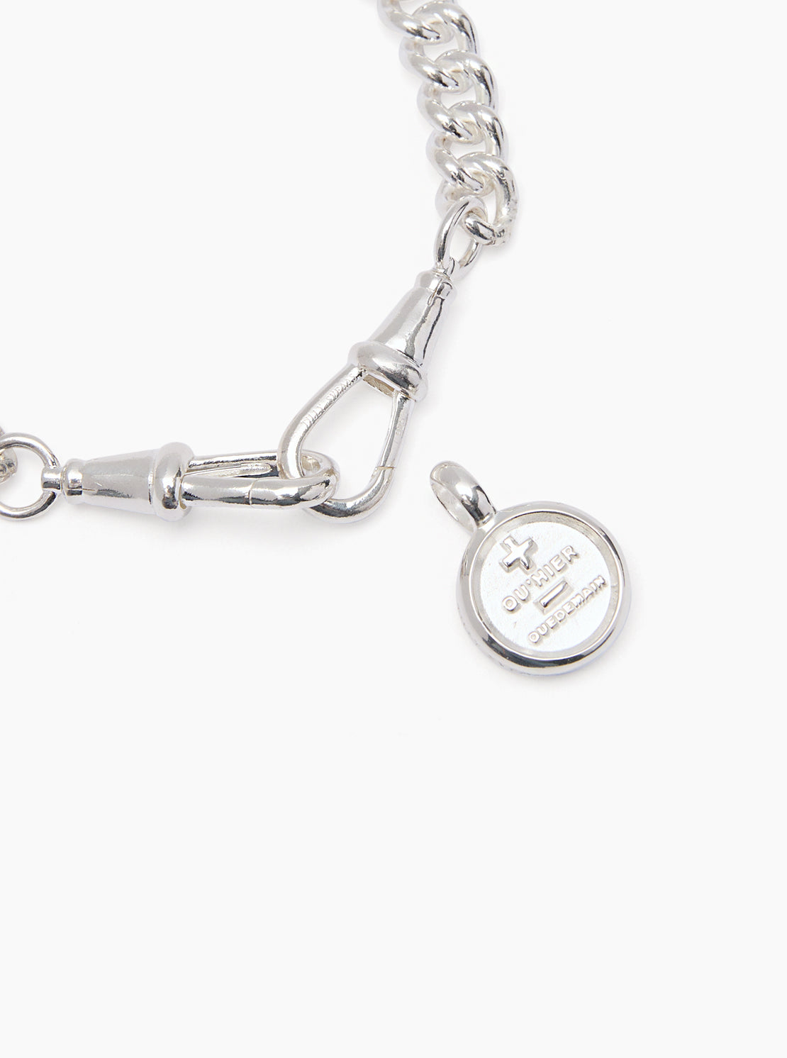 Small Silver Que Demain Disc on Medium Curb Clipt Bracelet