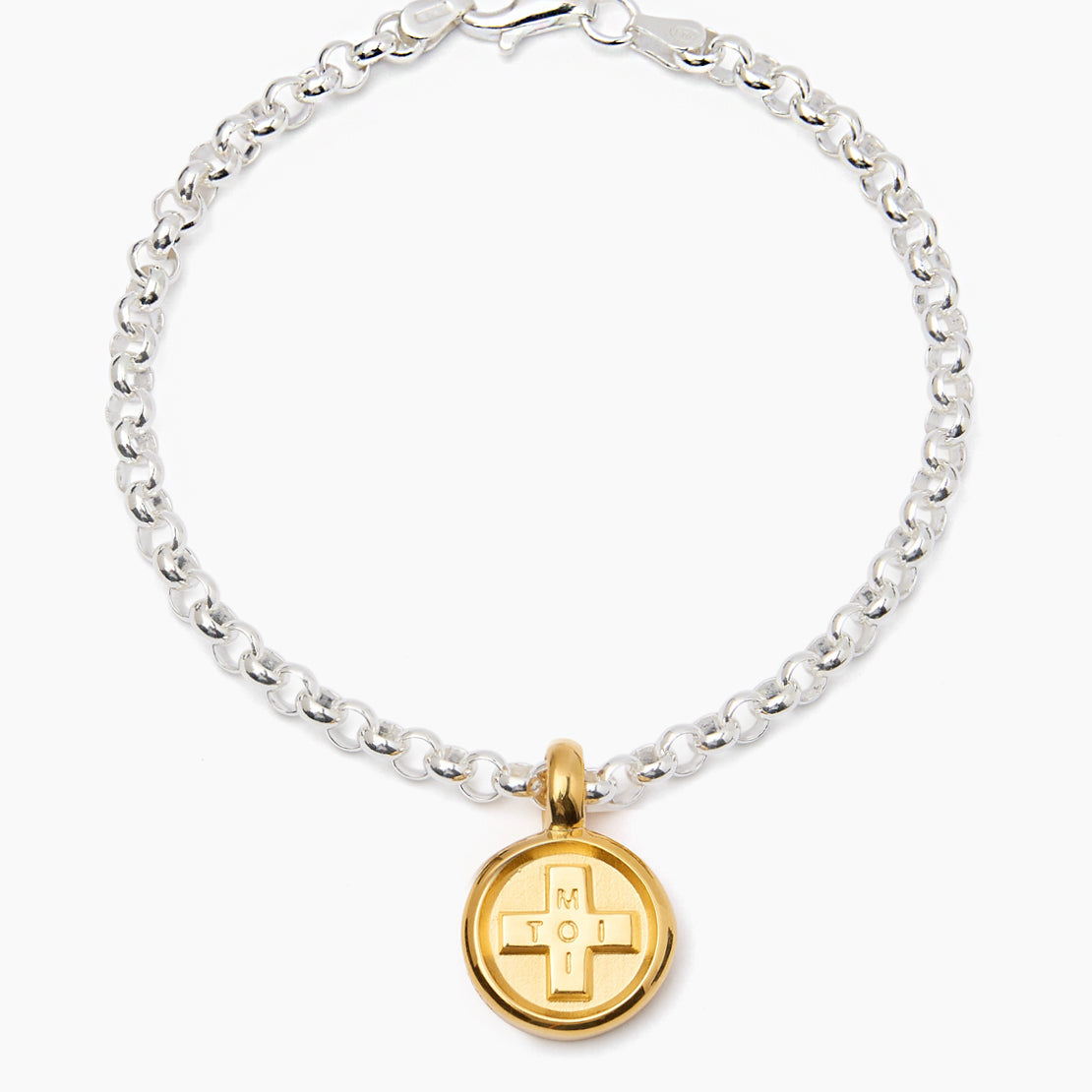 Small Mixed Metal Moi + Toi Disc on Belcher Bracelet