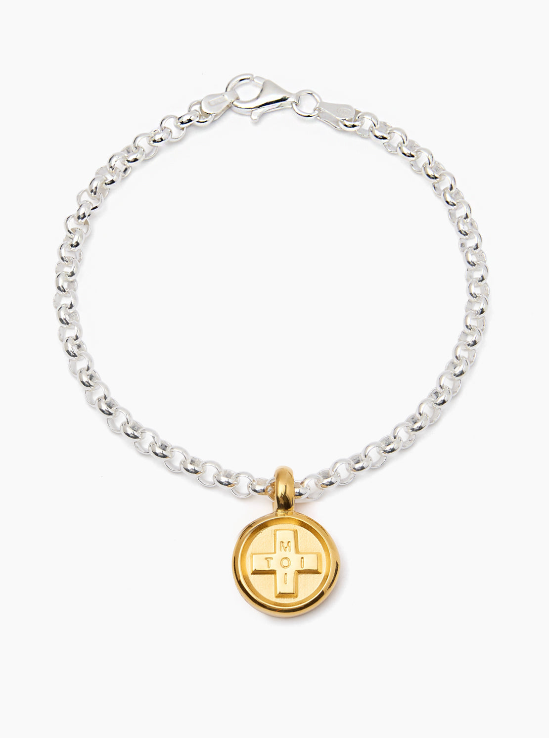 Small Mixed Metal Moi + Toi Disc on Belcher Bracelet