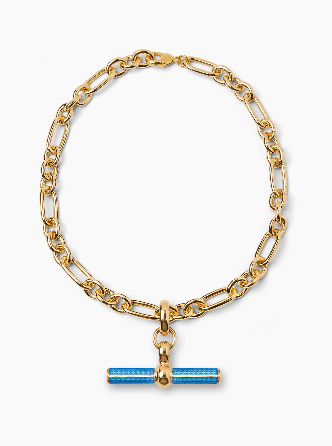 Aquamarine Enamelled Giant Gold T-Bar on Firenze Necklace