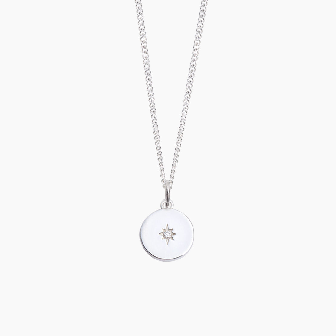 Silver Jewelled Disc on Fine Curb Chain