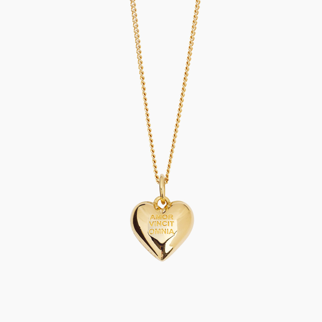 Gold Love Conquers All Heart on Fine Curb Chain