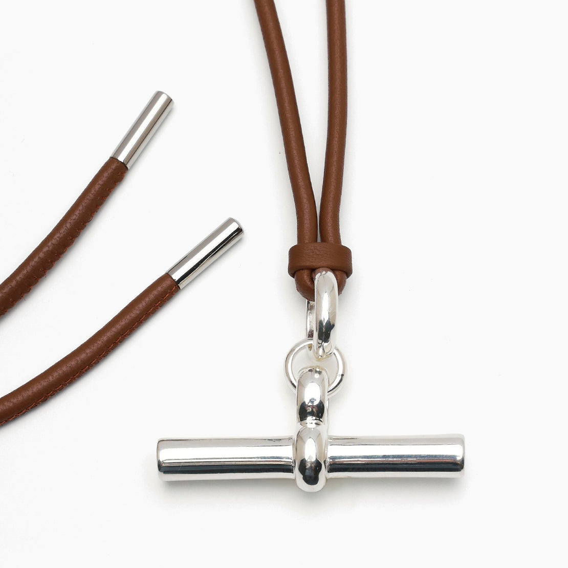 Giant Silver T-Bar on Dark Brown Leather Necklace