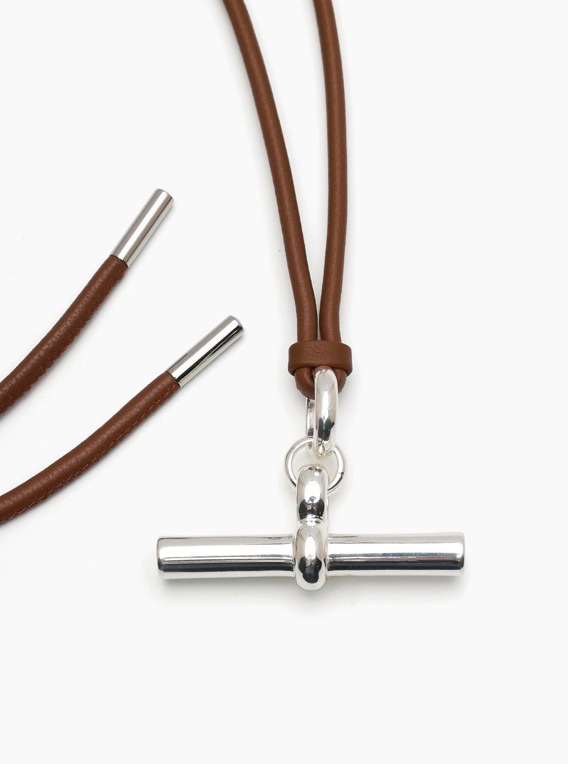 Giant Silver T-Bar on Dark Brown Leather Necklace