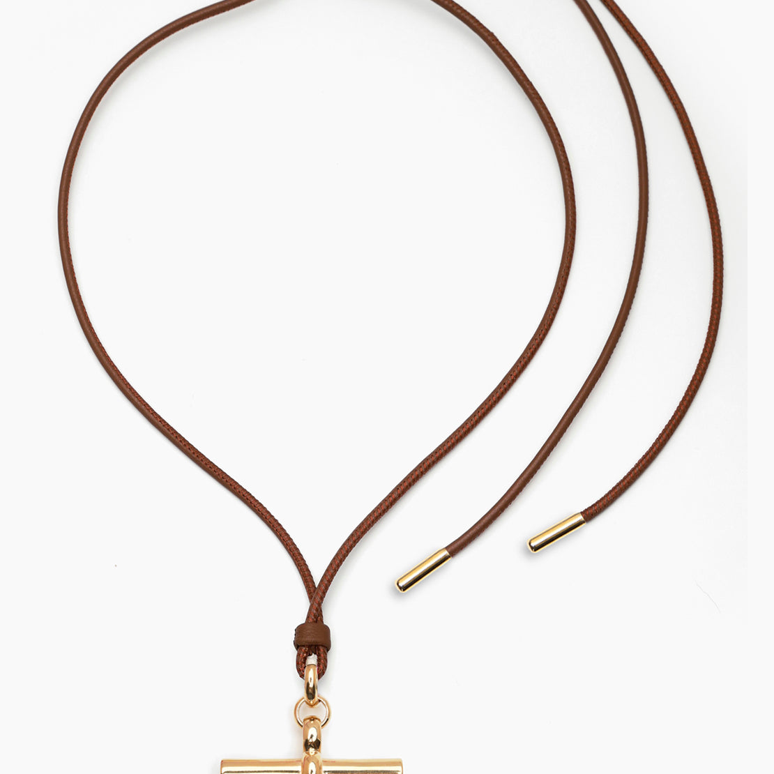 Giant Gold T-Bar on Dark Brown Leather Necklace