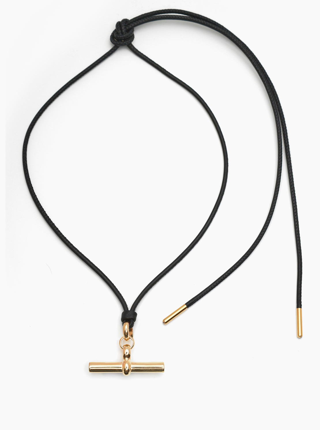 Giant Gold T-Bar on Noir Leather Necklace