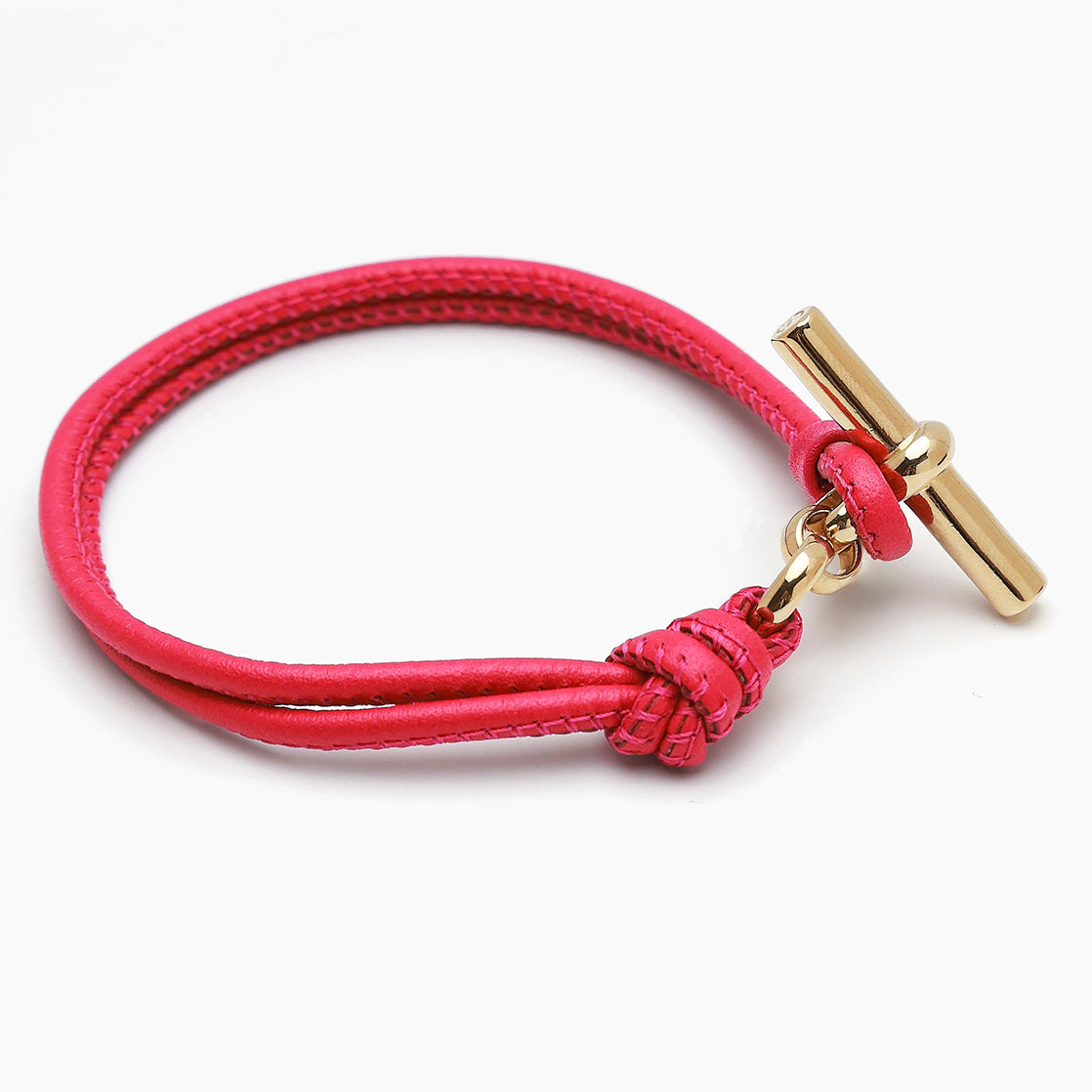Gold T-Bar on Pink Leather Bracelet