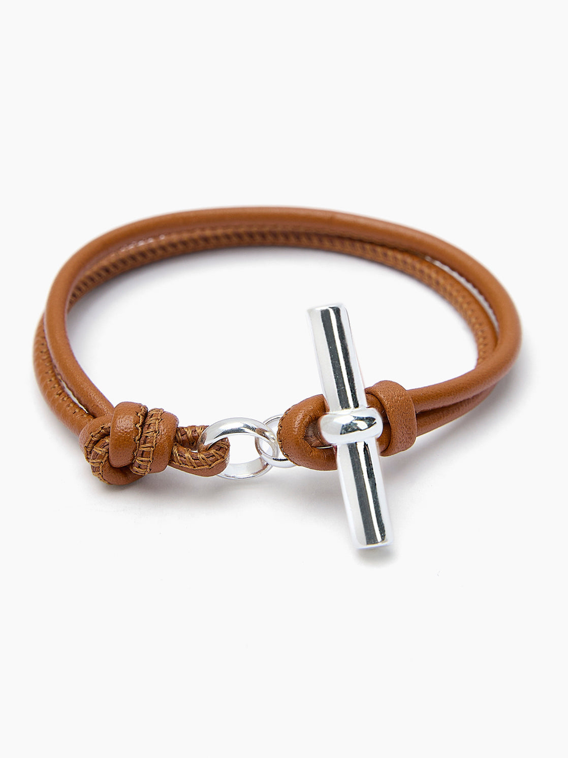 Silver T-Bar on Tan Leather Bracelet