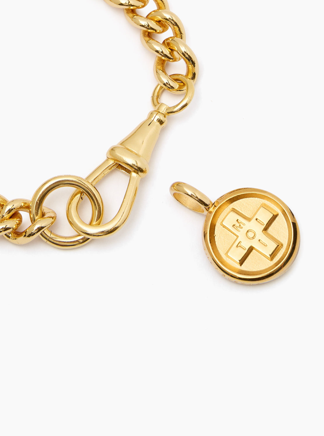 Large Gold Moi + Toi Disc on Large Curb Clip Bracelet