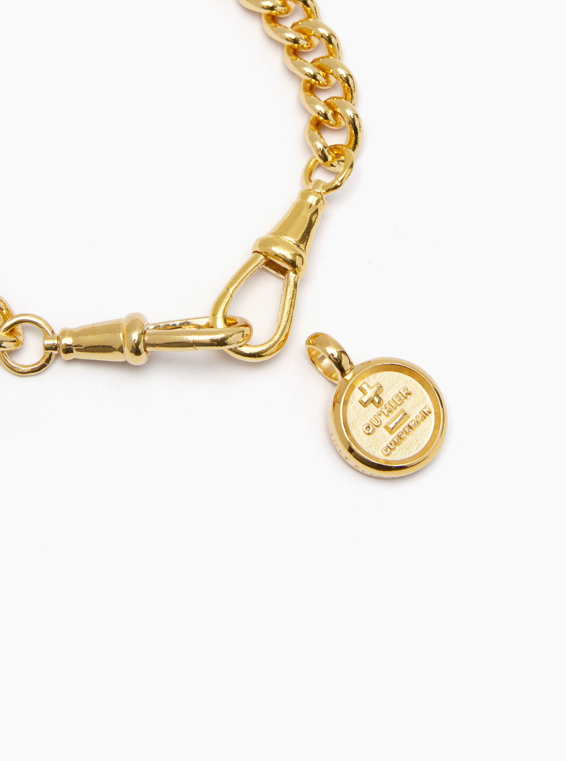 Small Gold Que Demain Disc on Medium Curb Clipt Bracelet