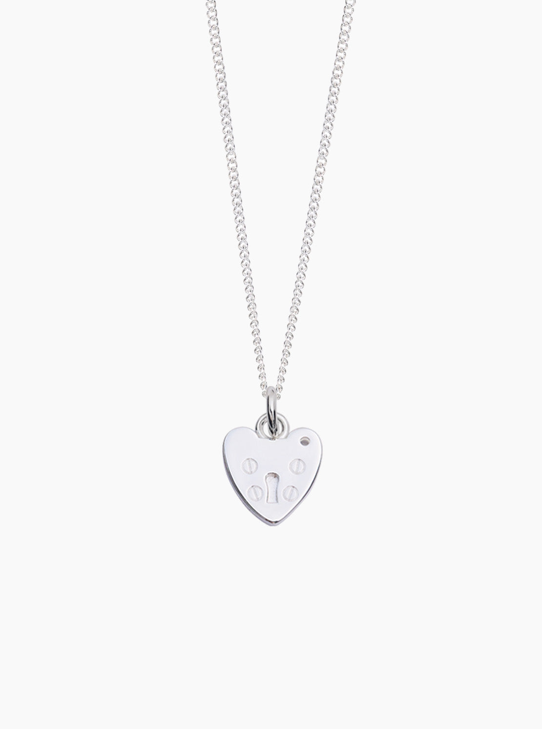 Silver heart padlock pendant necklace with fine curb chain