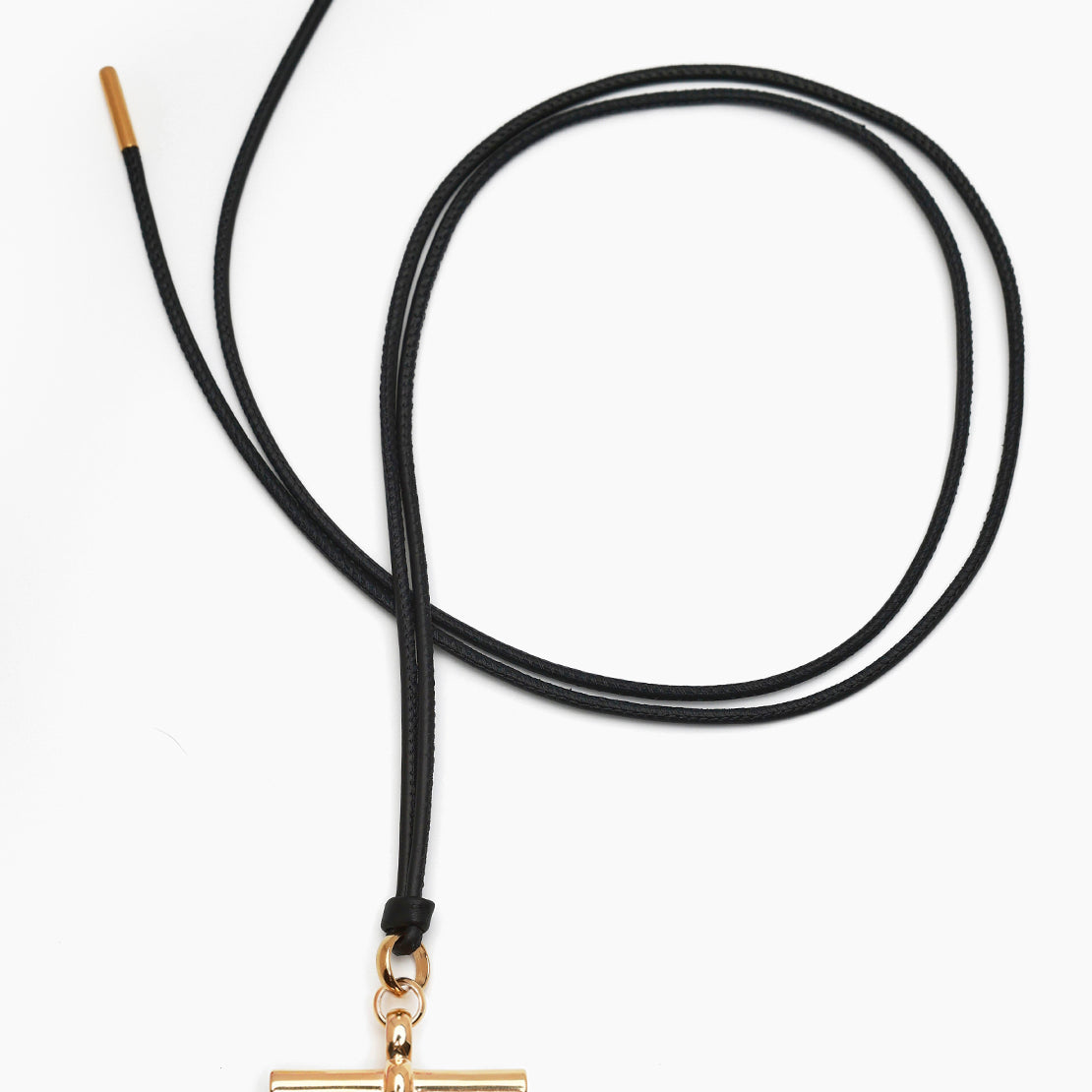 Giant Gold T-Bar on Noir Leather Necklace