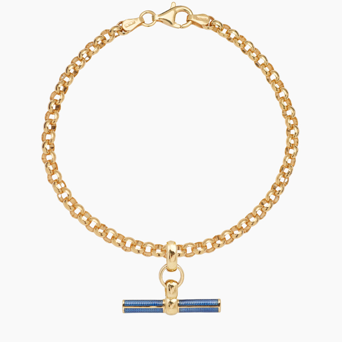 Navy Enamelled Small Gold T-bar on Belcher Bracelet