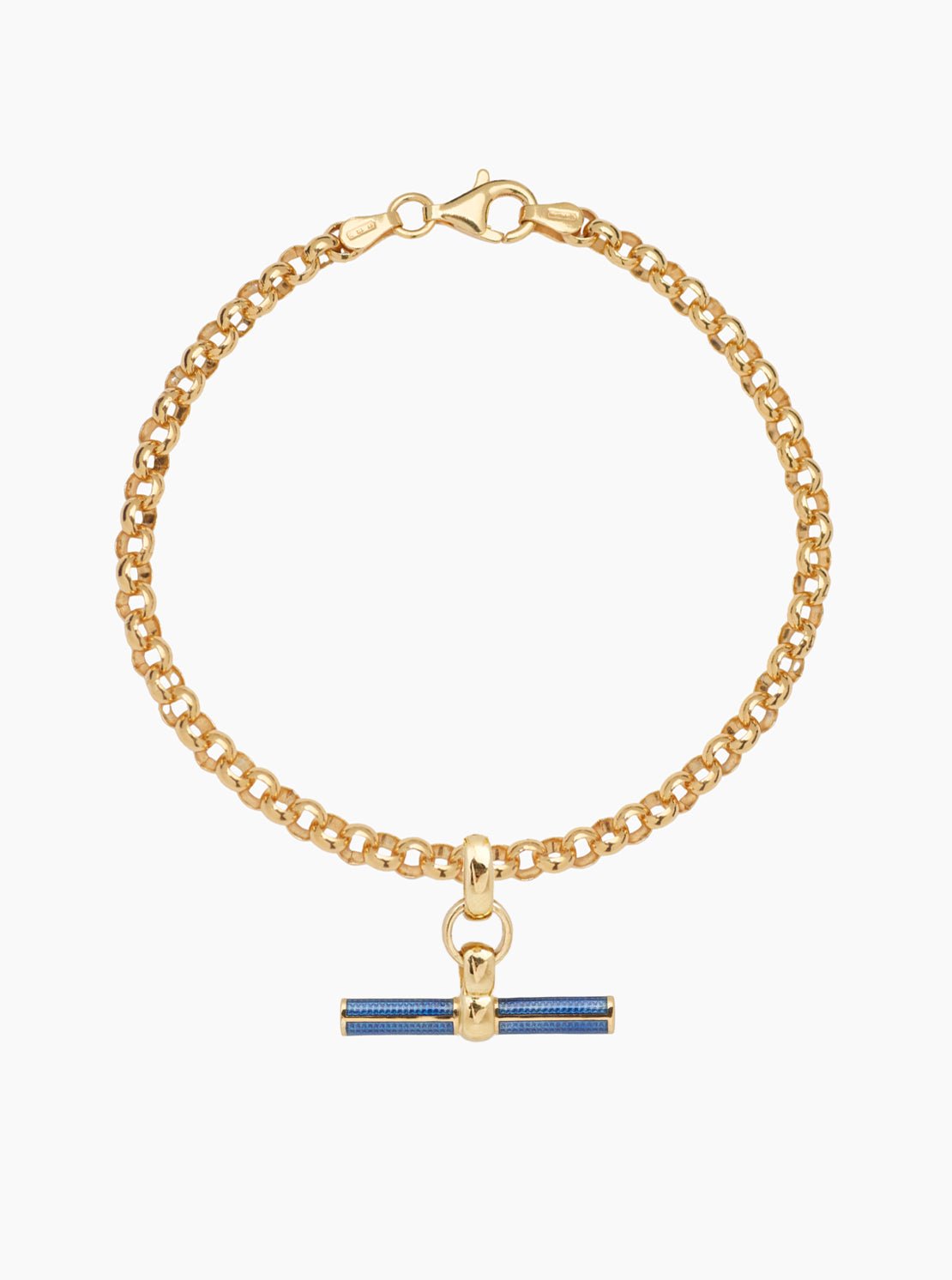 Navy Enamelled Small Gold T-bar on Belcher Bracelet