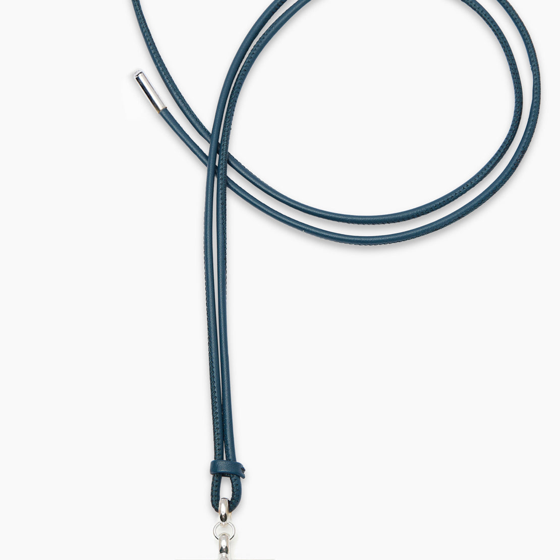 Medium Silver T-Bar on Navy Leather Necklace
