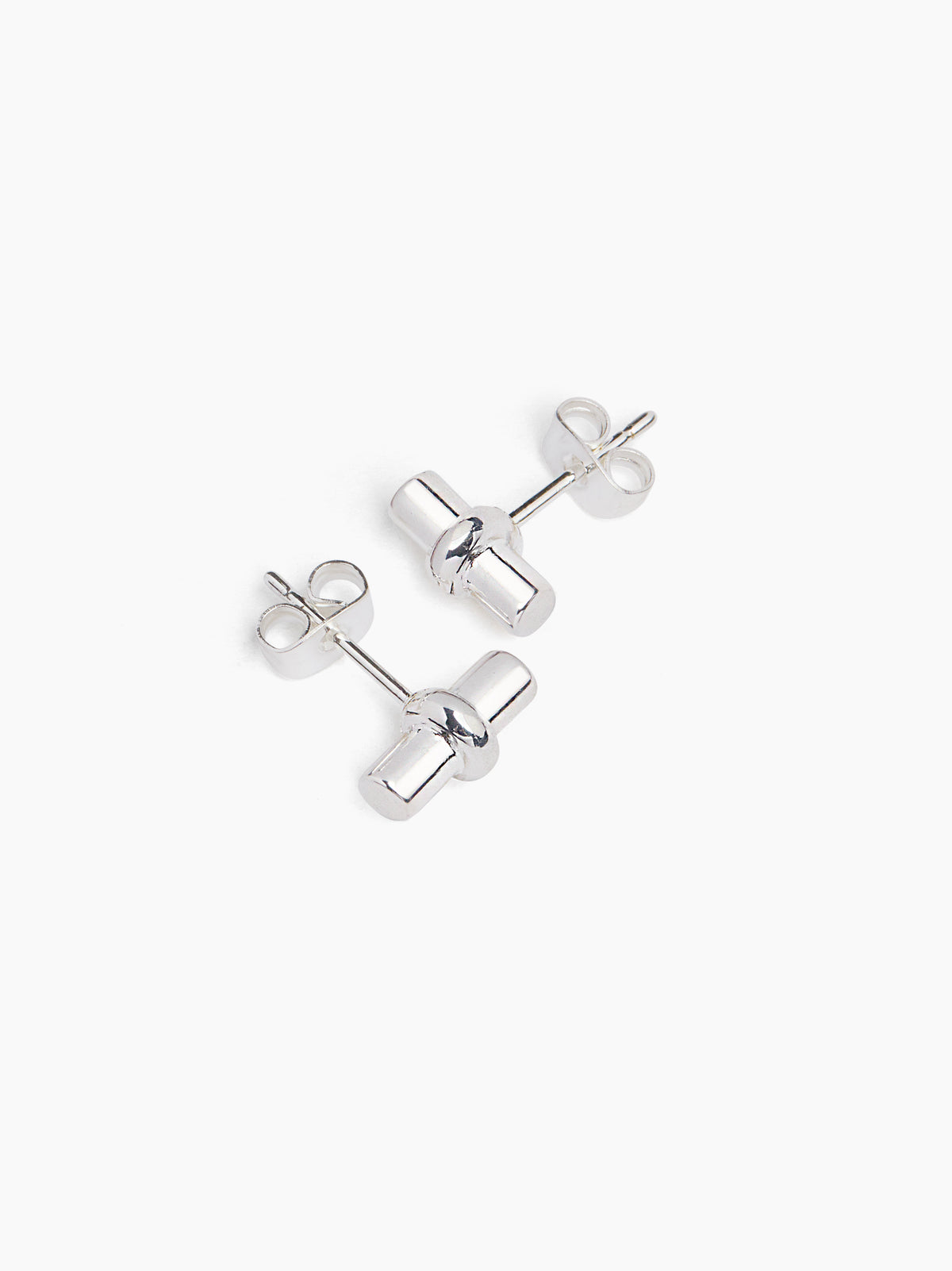 Pair of silver T-bar stud earrings with cylindrical posts