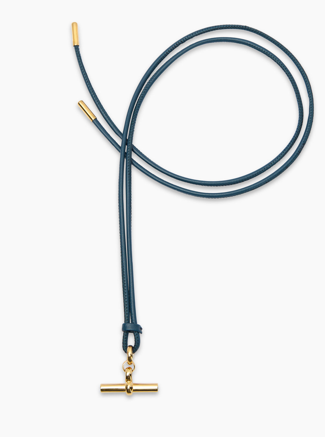 Medium Gold T-Bar on Navy Leather Necklace