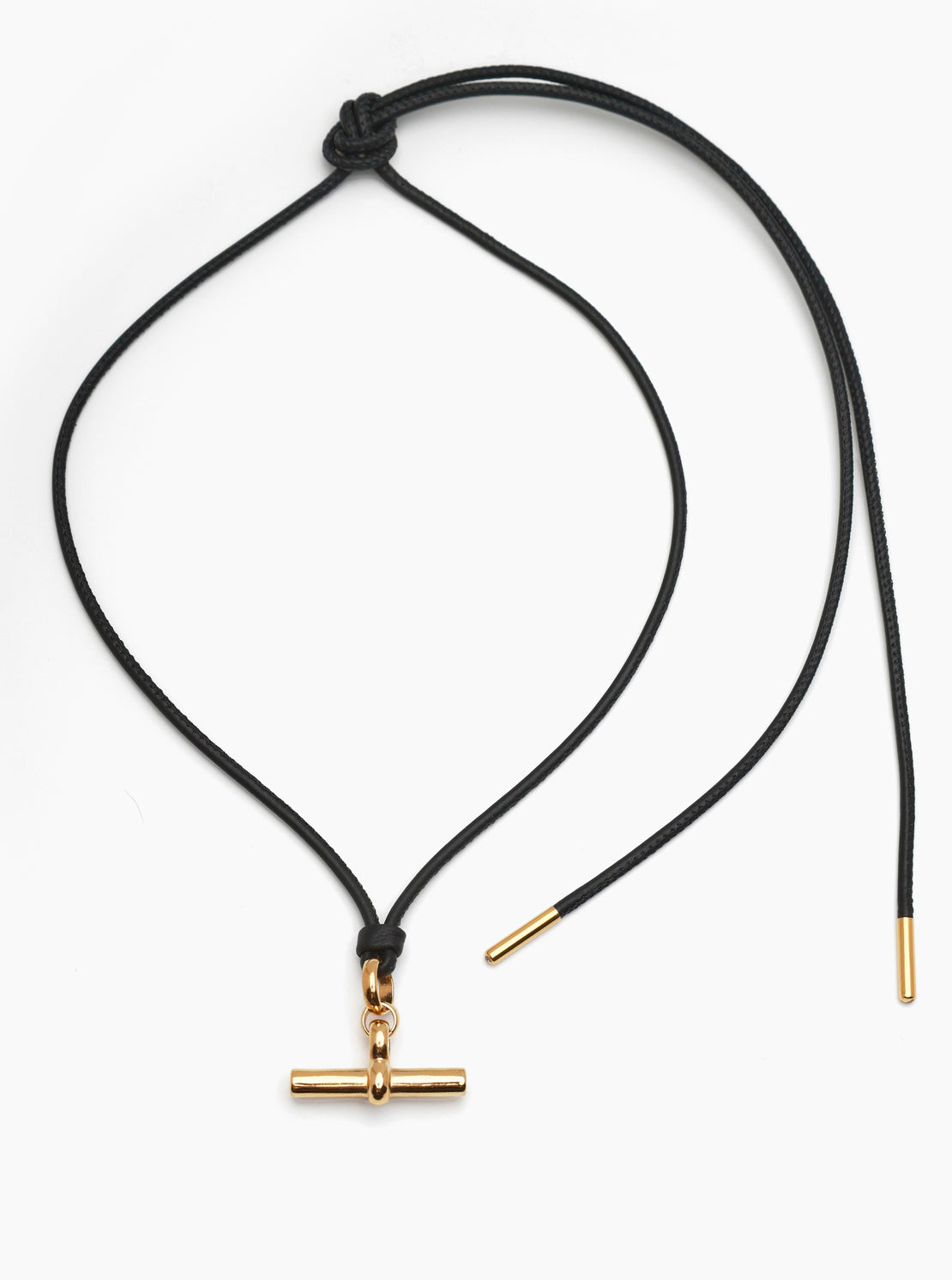 Medium Gold T-Bar on Noir Leather Necklace