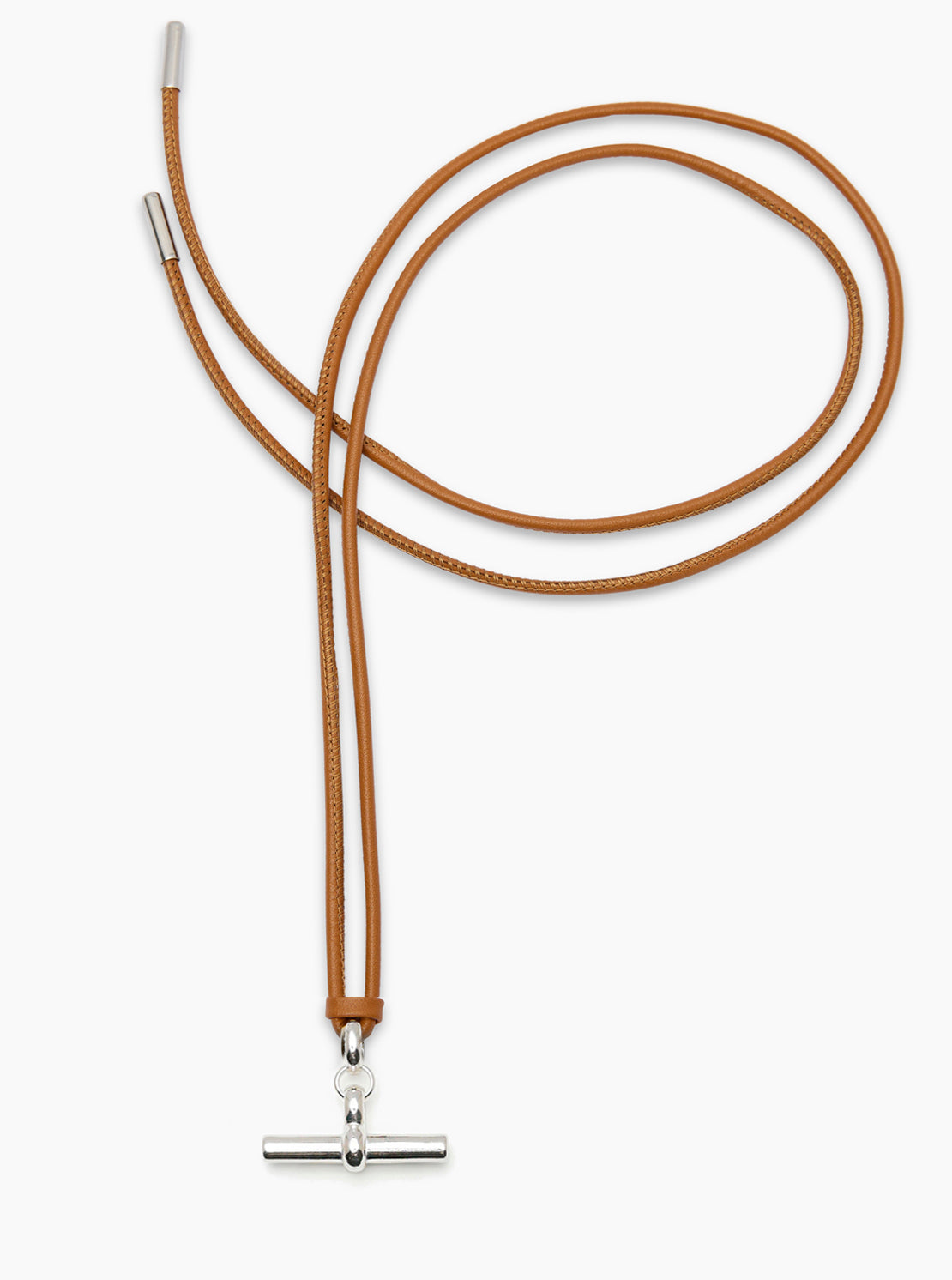 Medium Silver T-Bar on Tan Leather Necklace