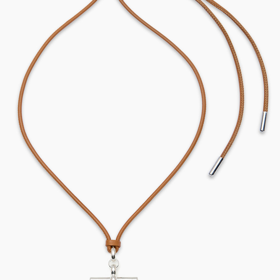 Medium Silver T-Bar on Tan Leather Necklace