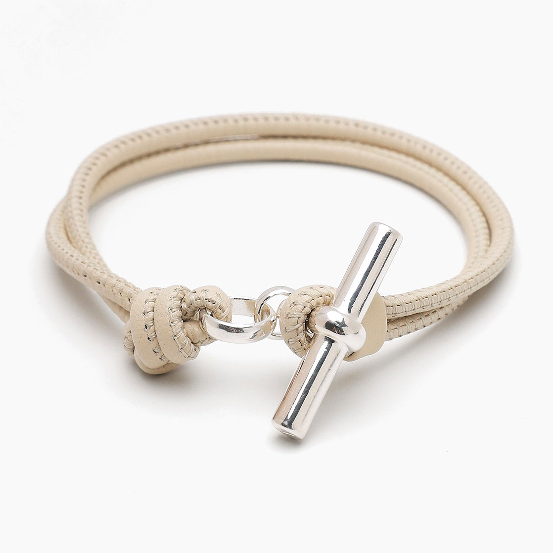 Silver T-Bar on Champagne Leather Bracelet