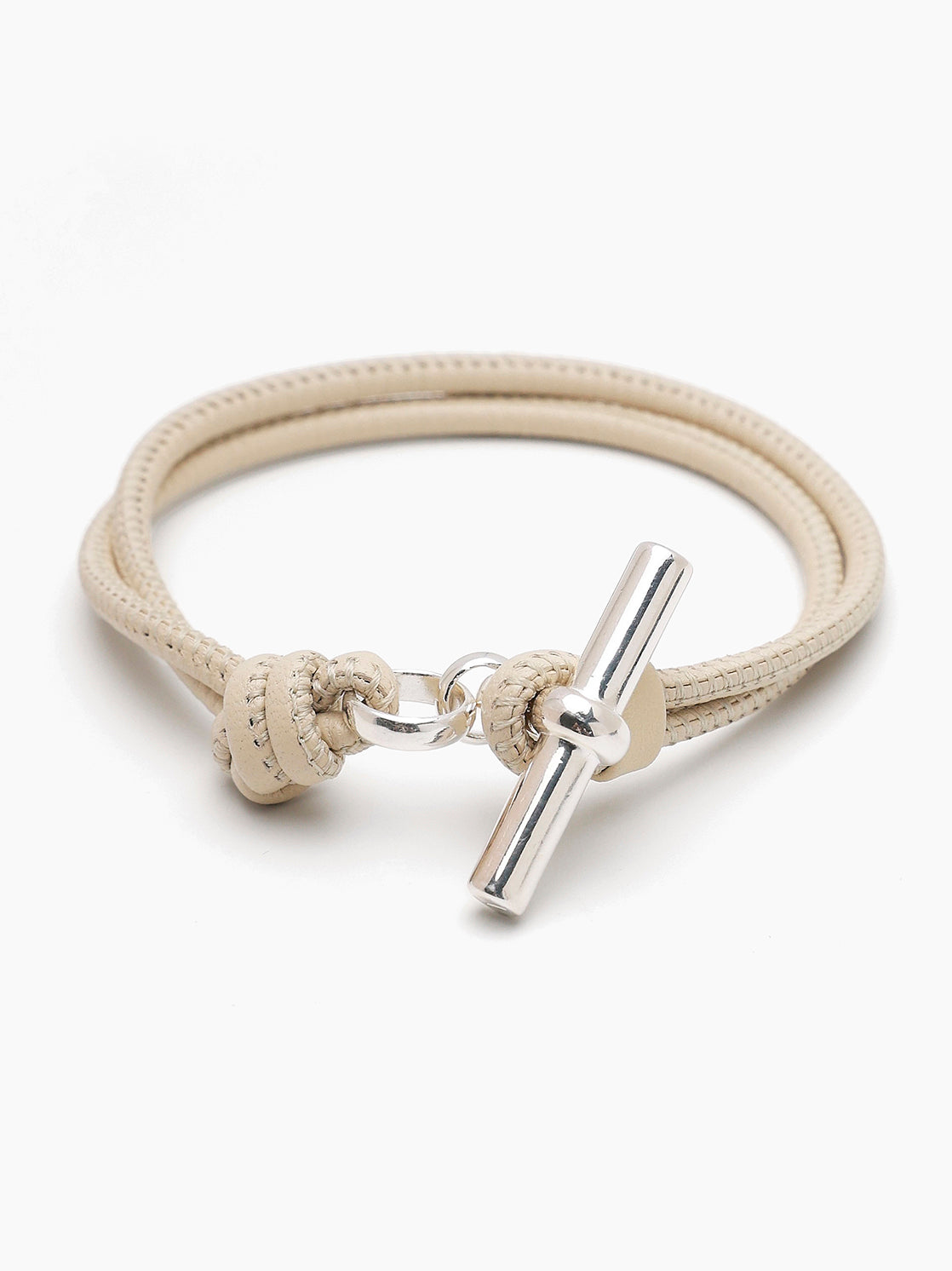Silver T-Bar on Champagne Leather Bracelet