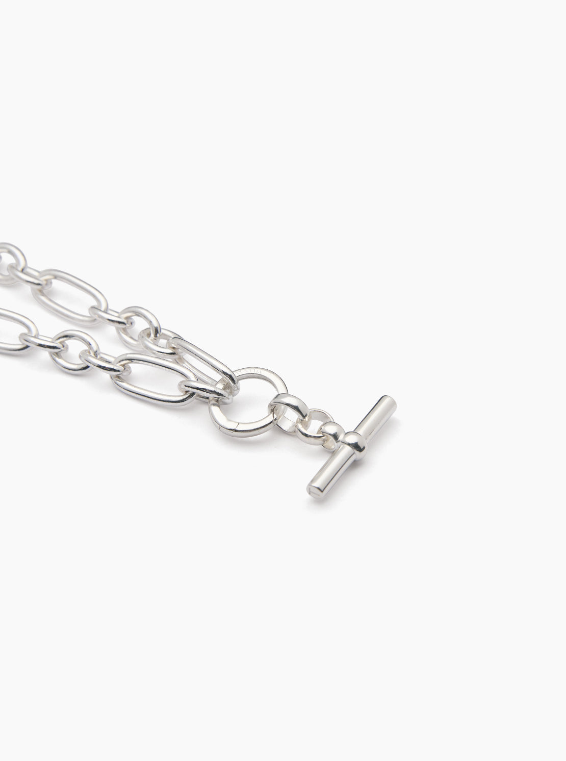 Small Silver T-bar on Clipt Watch Chain Necklace