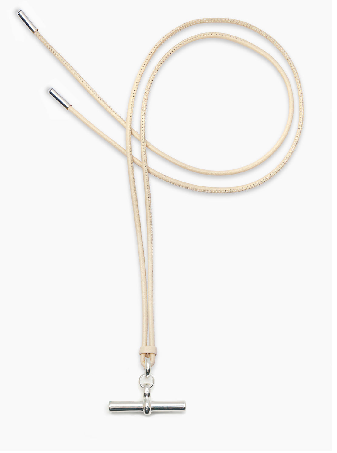 Giant Silver T-Bar on Champagne Leather Necklace