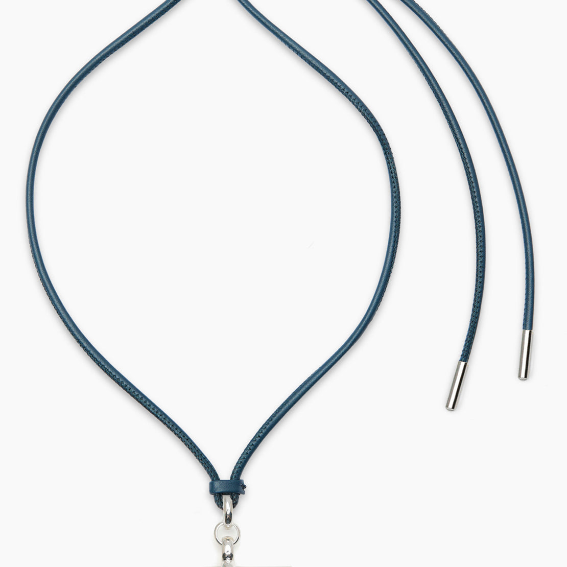 Giant Silver T-Bar on Navy Leather Necklace