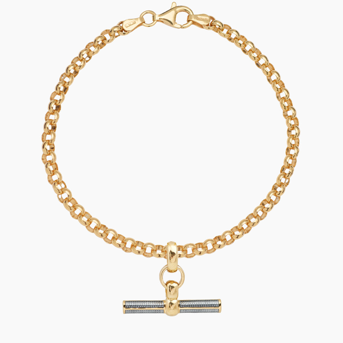 Grey Enamelled Small Gold T-bar on Belcher Bracelet
