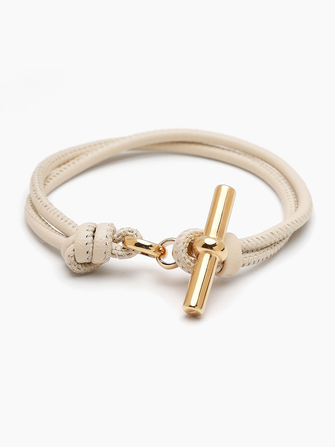 Gold T-Bar on Champagne Leather Bracelet