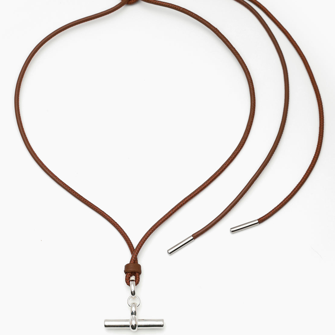 Medium Silver T-Bar on Dark Brown Leather Necklace