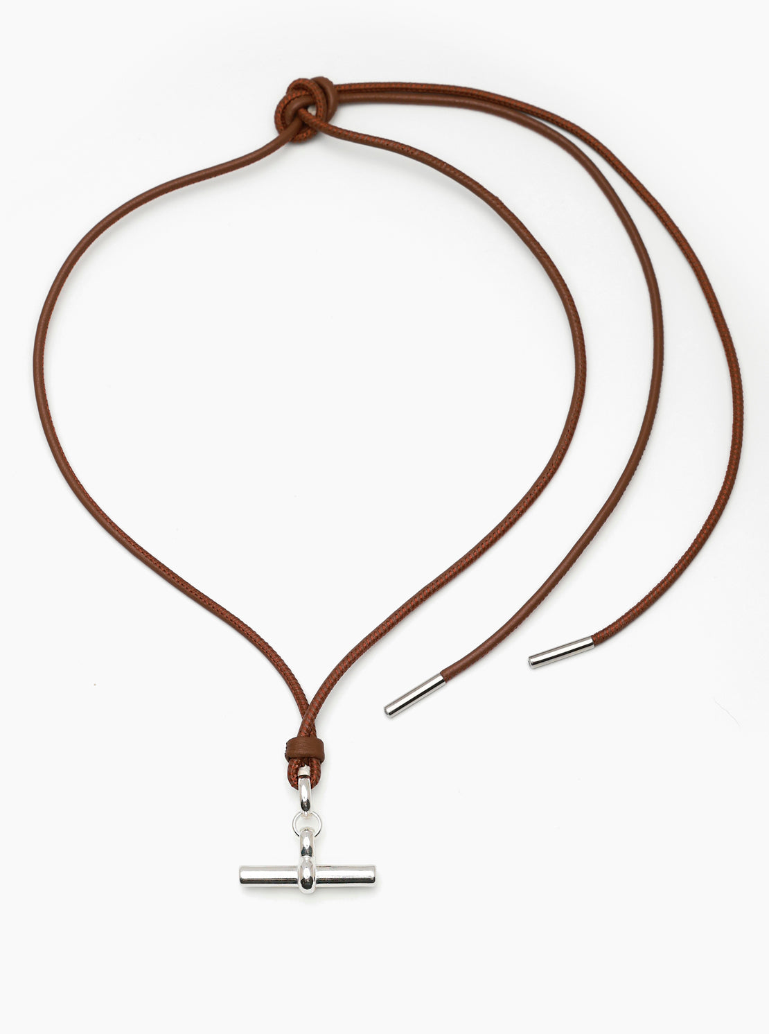 Medium Silver T-Bar on Dark Brown Leather Necklace