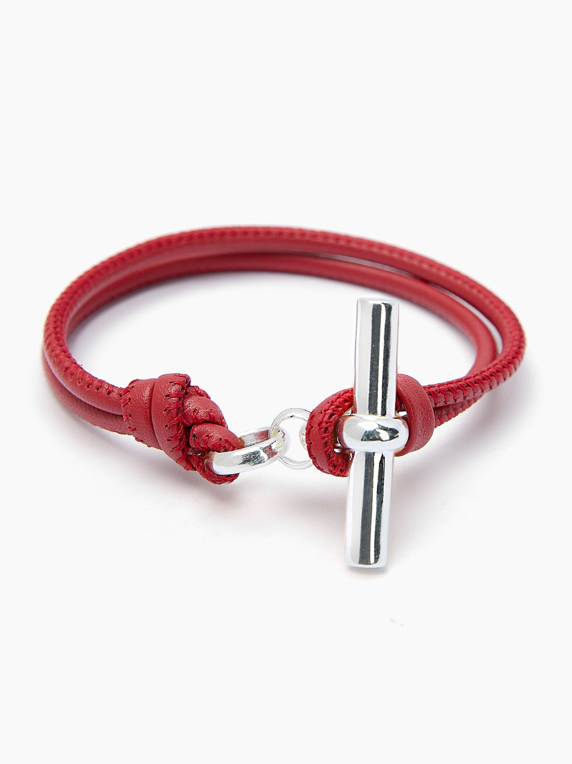Silver T-Bar on Red Leather Bracelet