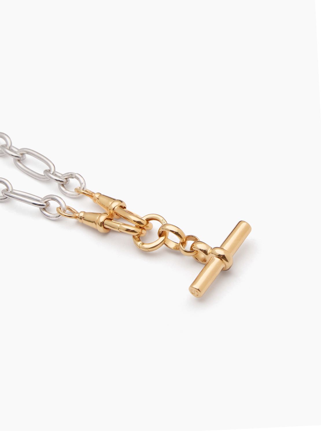 Medium Gold T-bar on Silver and Gold Clipt Watch Chain Necklace