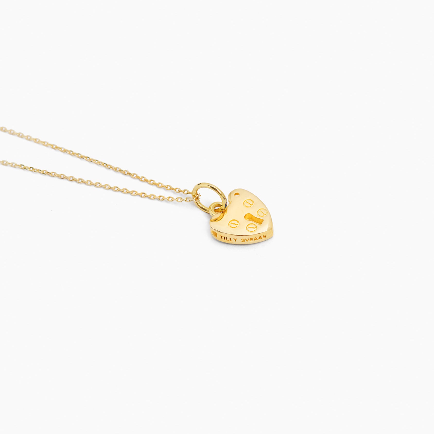 Small gold padlock heart charm on trace chain necklace