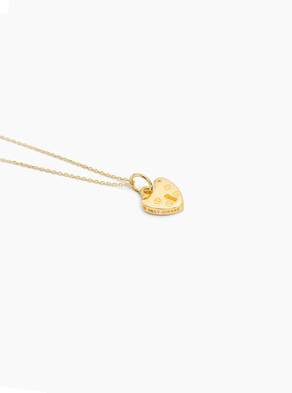 Small gold padlock heart charm on trace chain necklace
