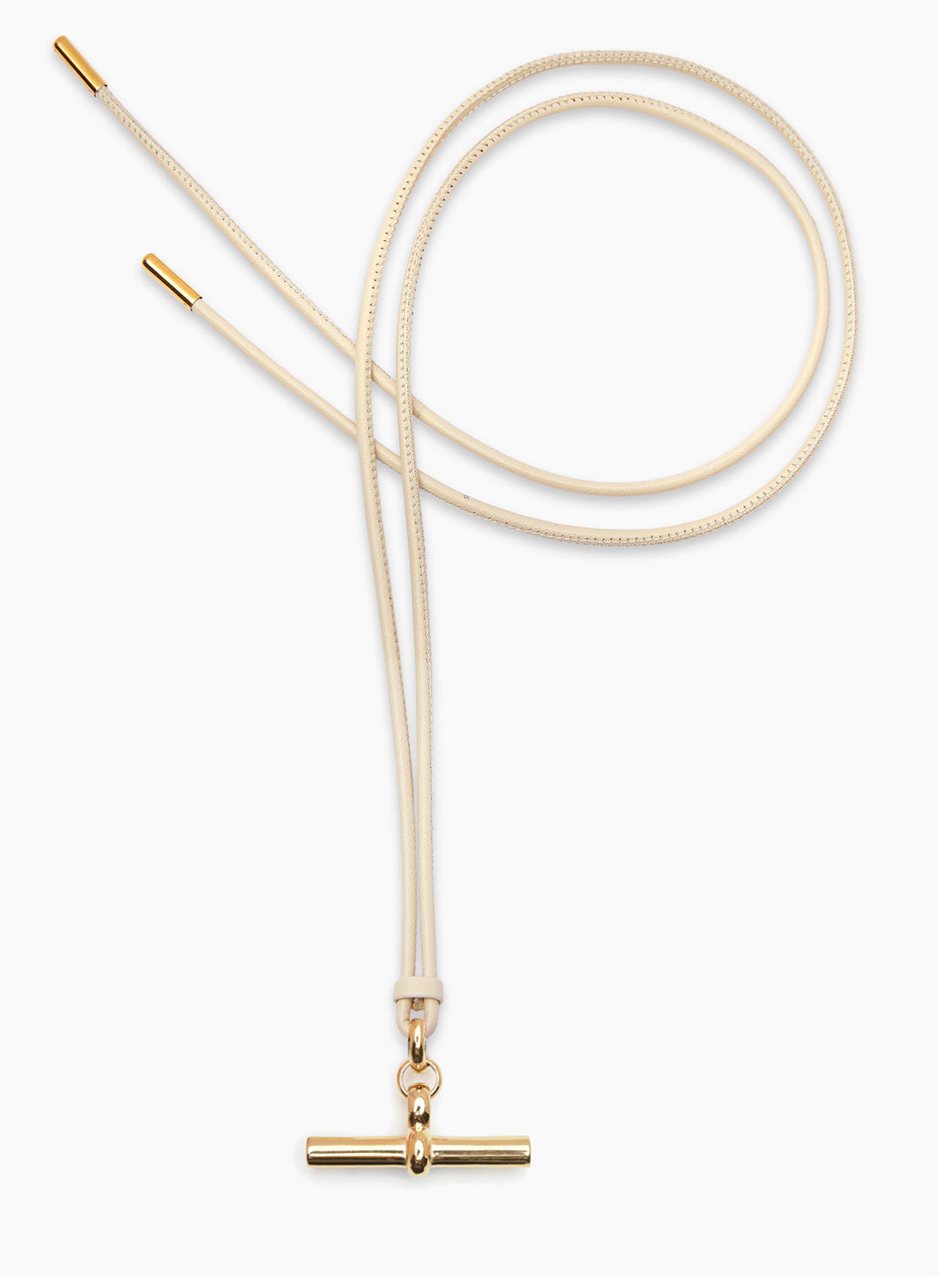 Giant Gold T-Bar on Champagne Leather Necklace