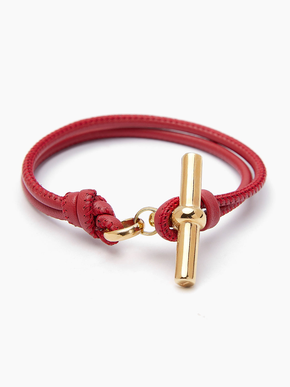 Gold T-Bar on Red Leather Bracelet