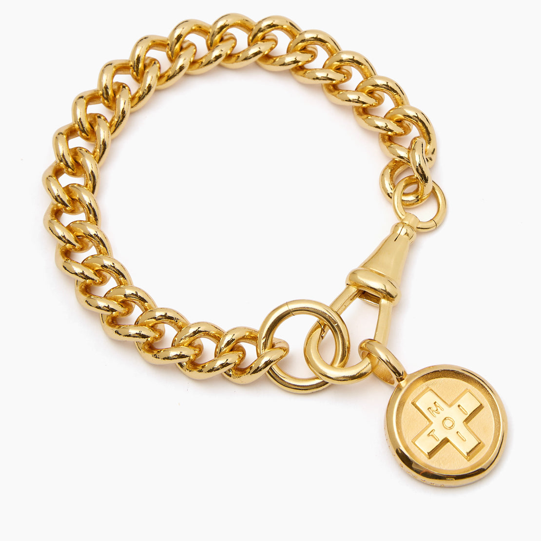 Large Gold Moi + Toi Disc on Large Curb Clip Bracelet