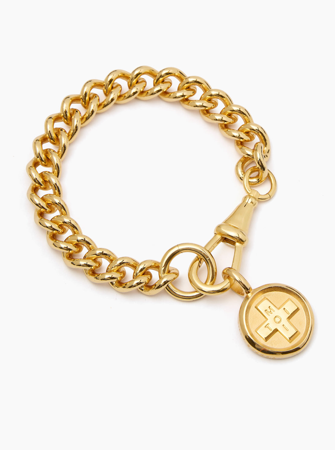 Large Gold Moi + Toi Disc on Large Curb Clip Bracelet