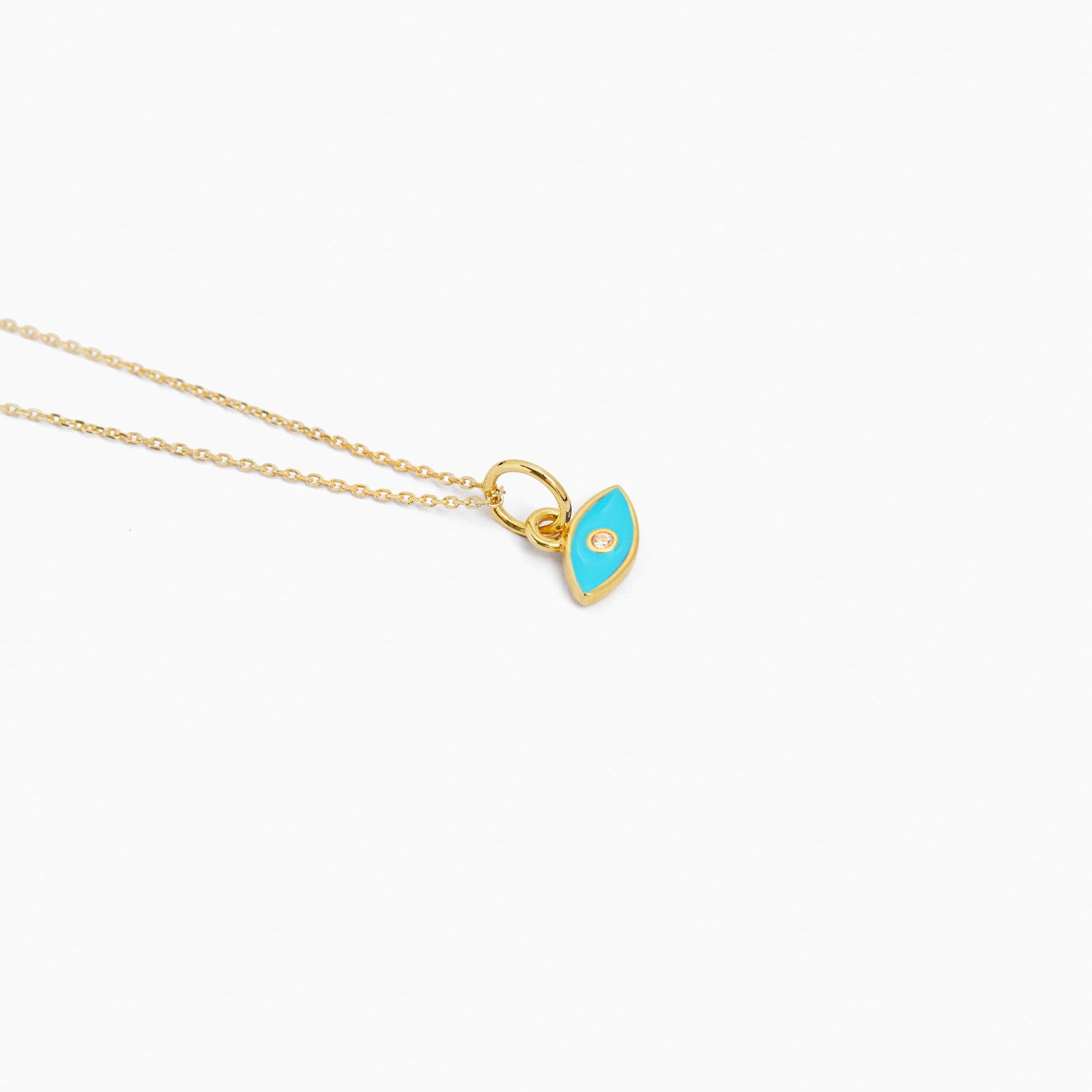 Gold trace chain necklace with turquoise evil eye charm