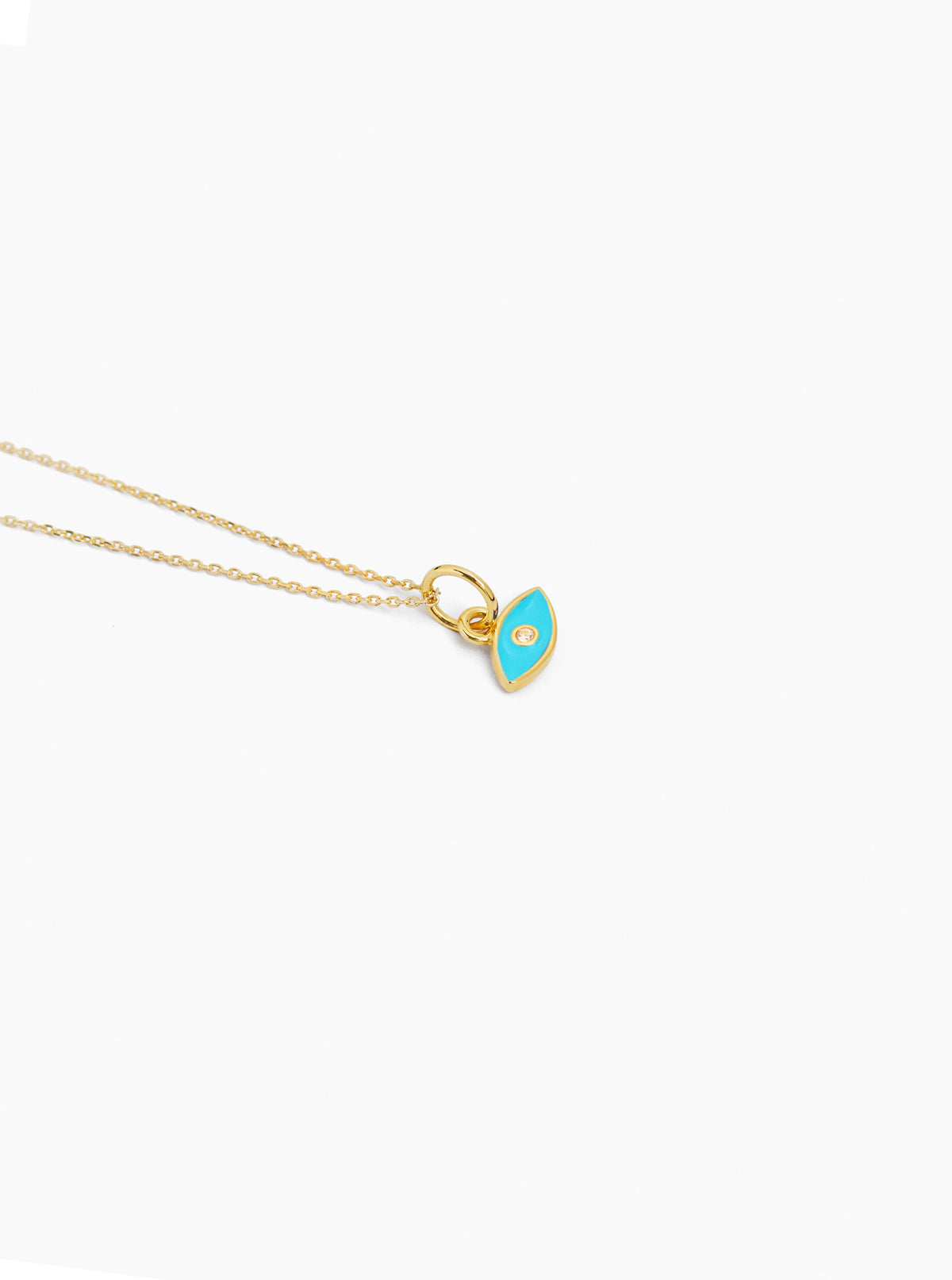 Gold trace chain necklace with turquoise evil eye charm