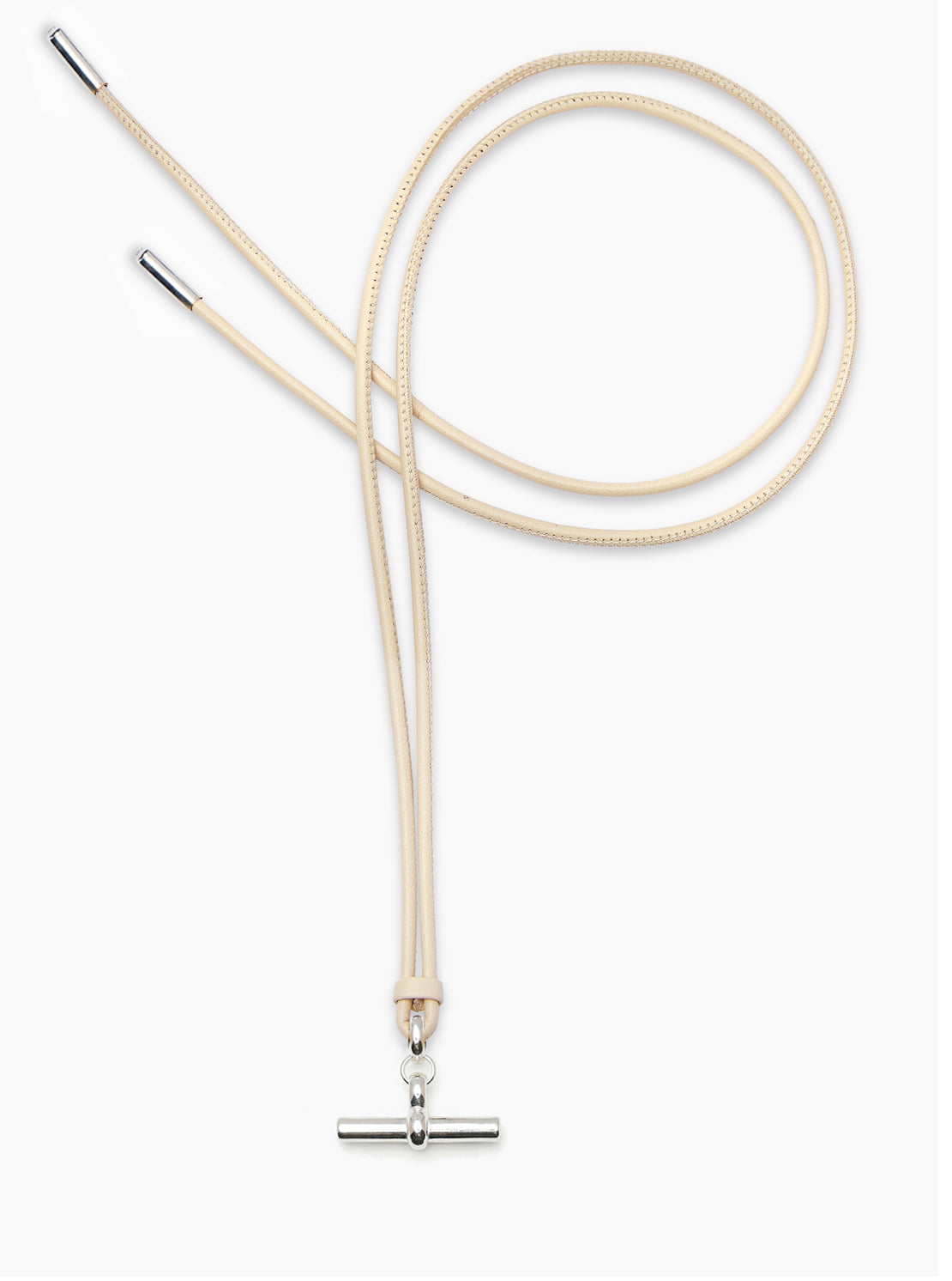 Medium Silver T-Bar on Champagne Leather Necklace